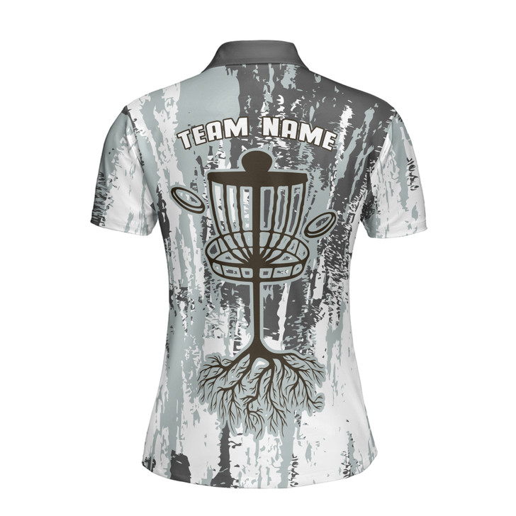 Custom Team Name Disc Golf Tree Roots Camo White Gray Women's Polo Shirt S-5XL