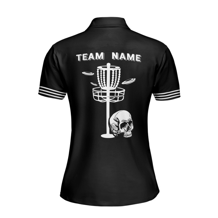 Custom Team Name Disc Golf Skull Design Black White Women's Polo Shirt S-5XL
