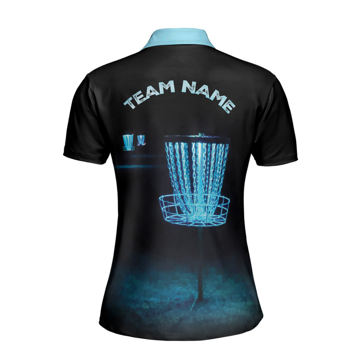 Custom Team Name Disc Golf Lighting Sport Black Blue Women's Polo Shirt S-5XL