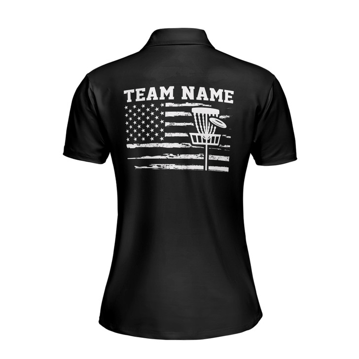 Custom Team Name Disc Golf American Flag Black White Women's Polo Shirt S-5XL
