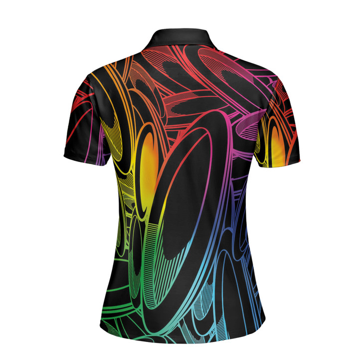 Custom Team Name Disc Golf Sport Colorful Pattern Black Women's Polo Shirt S-5XL