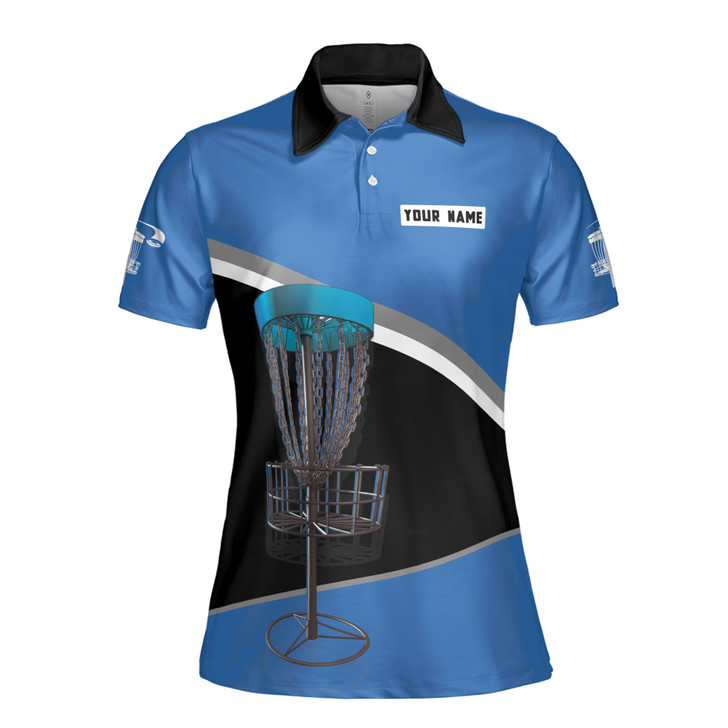 Custom Team Name Disc Golf Sport Lover Blue Black Women's Polo Shirt S-5XL