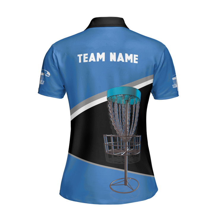 Custom Team Name Disc Golf Sport Lover Blue Black Women's Polo Shirt S-5XL