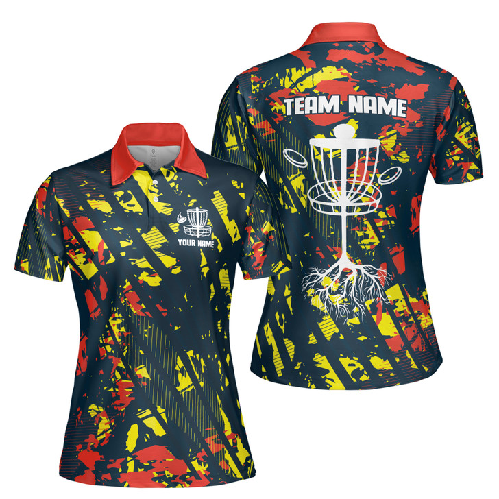 Custom Team Name Disc Golf Roots Paint Camo Multi-Color Women's Polo Shirt S-5XL