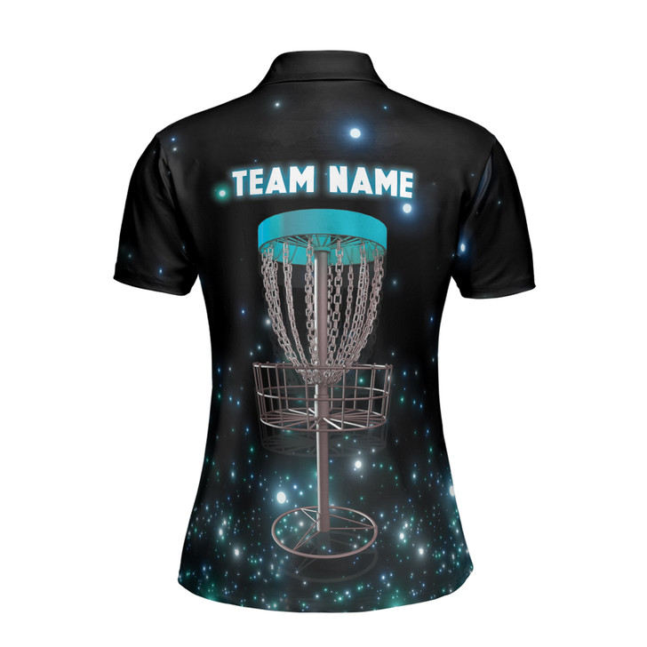 Custom Team Name Disc Golf Sport Glowing Dots Black Women's Polo Shirt S-5XL