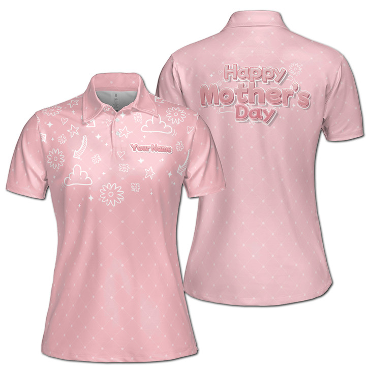 Custom Name Mom Cute Icons Design Pink Women's Polo Shirt S-5XL