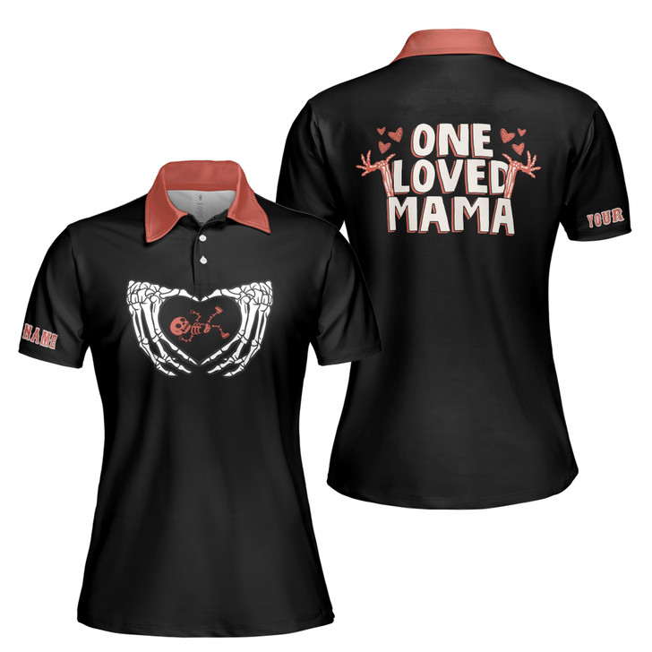Custom Name Mom One Loved Mama Skeleton Black Women's Polo Shirt S-5XL, For Mom
