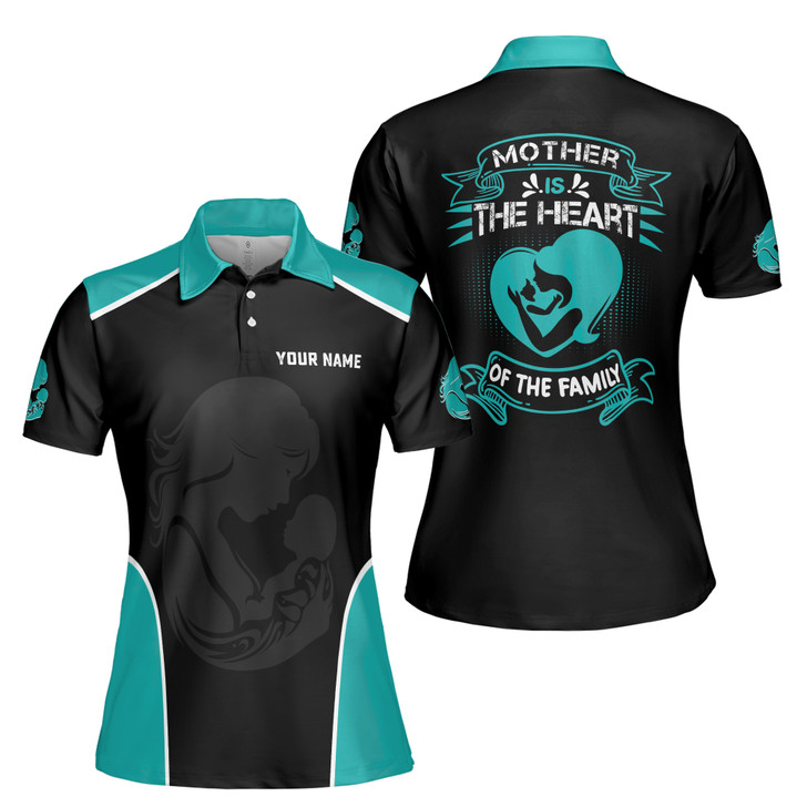 Custom Name Mother Is The Heart Black Teal Women's Polo Shirt S-5XL, For Mom