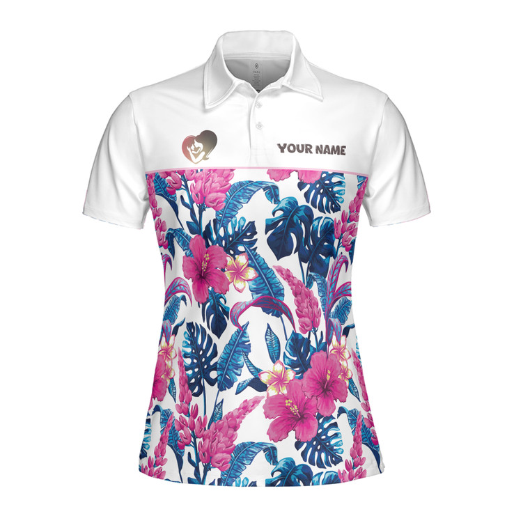 Custom Name Mom Baby Hearts Floral White Women's Polo Shirt S-5XL