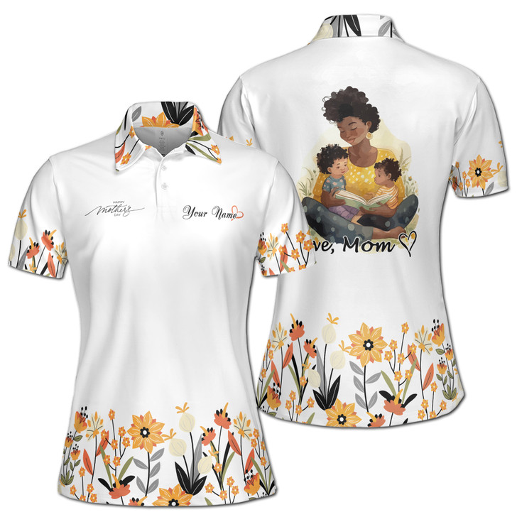 Custom Name Mom Love Mom Floral Pattern White Women's Polo Shirt S-5XL, For Mom