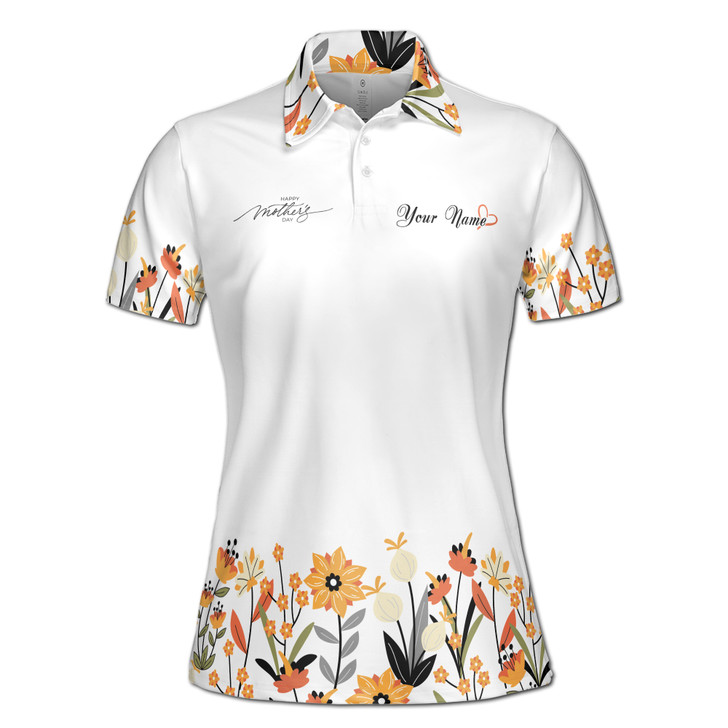Custom Name Mom Love Mom Floral Pattern White Women's Polo Shirt S-5XL, For Mom