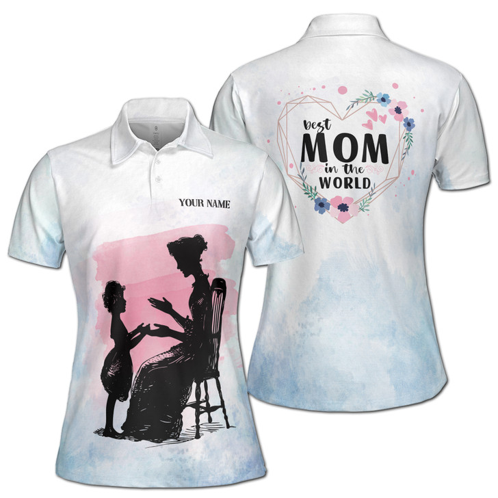 Custom Name Mom Best Mom In The World White Women's Polo Shirt S-5XL, For Mom