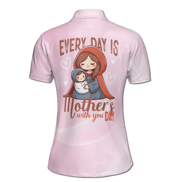 Custom Name Mom Every Day Mothers With You Day Pink Women's Polo Shirt S-5XL