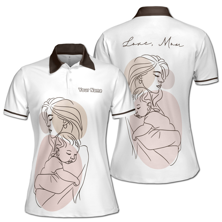 Custom Name Mom And Baby Quote Love Mom White Women's Polo Shirt S-5XL, For Mom