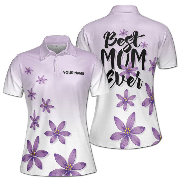 Custom Name Mom Best Mom Ever Floral Purple Women's Polo Shirt S-5XL, For Mom