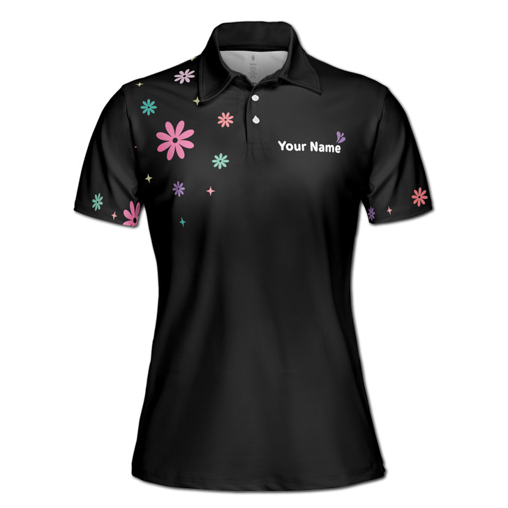 Custom Name Mom My First Day Floral Black Women's Polo Shirt S-5XL, For Mom