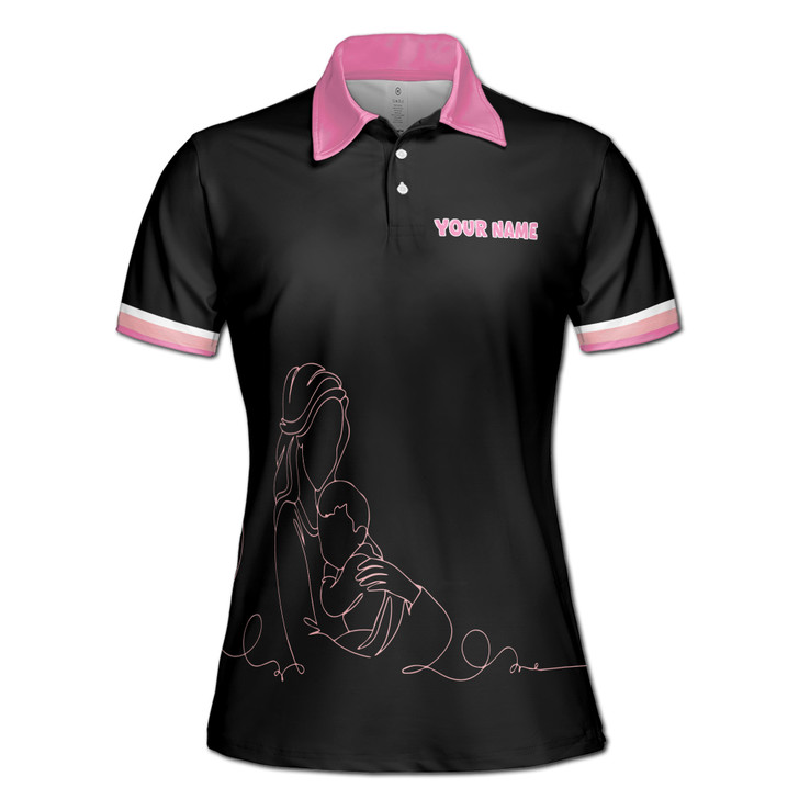 Custom Name Mom Baby I Love You Mom Black Pink Women's Polo Shirt S-5XL, For Mom