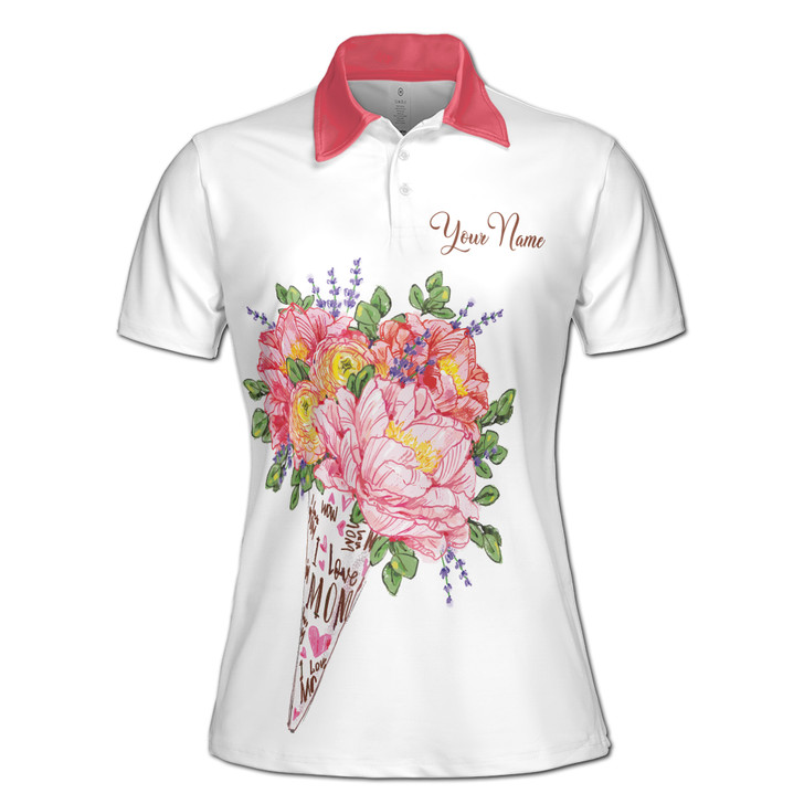 Custom Name Mom Baby Bright Floral White Women's Polo Shirt S-5XL