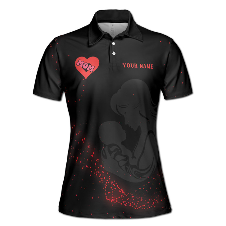 Custom Name Mom Heart Balloons Sparkle Black Women's Polo Shirt S-5XL, For Mom