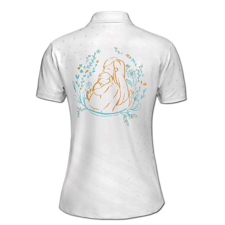Custom Name Cute Mom and Baby Hearts White Women's Polo Shirt S-5XL, For Mom
