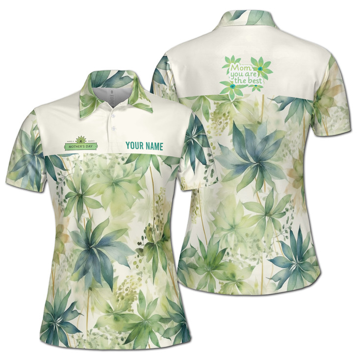 Custom Name Mom You Are The Best Floral White Green Women's Polo Shirt S-5XL
