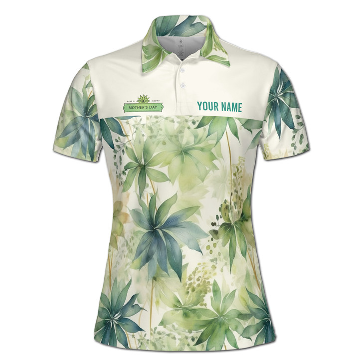 Custom Name Mom You Are The Best Floral White Green Women's Polo Shirt S-5XL