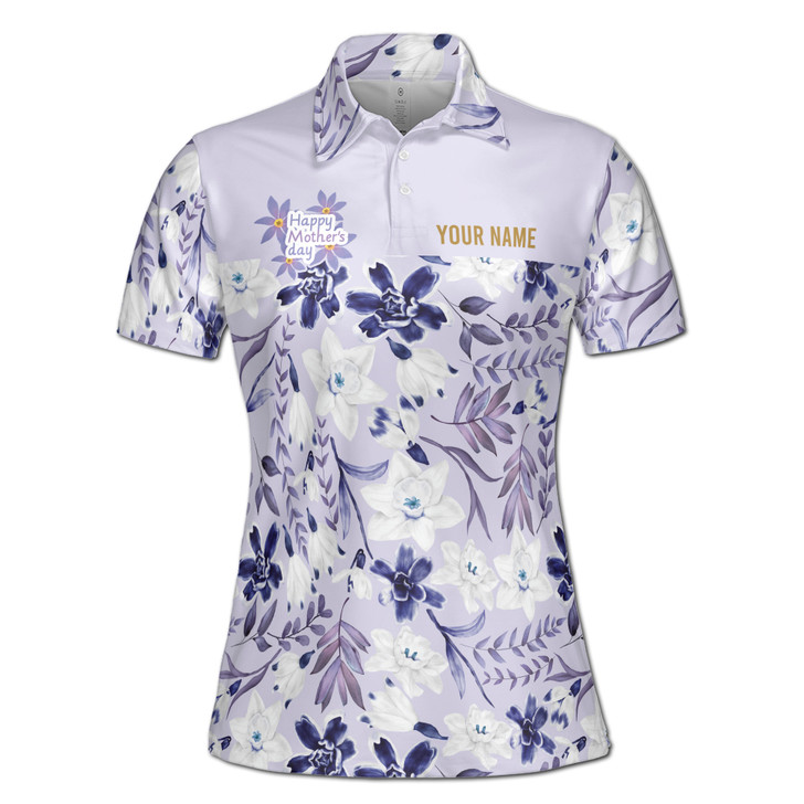 Custom Name Mom I Love You Mom Floral Purple Women's Polo Shirt S-5XL, For Mom