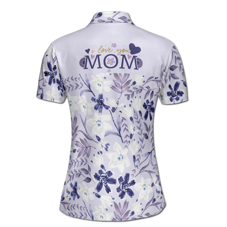Custom Name Mom I Love You Mom Floral Purple Women's Polo Shirt S-5XL, For Mom