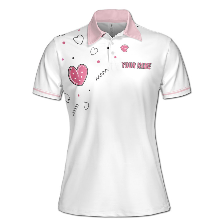 Custom Name Mom Hearts Love You Mom White Pink Women's Polo Shirt S-5XL, For Mom
