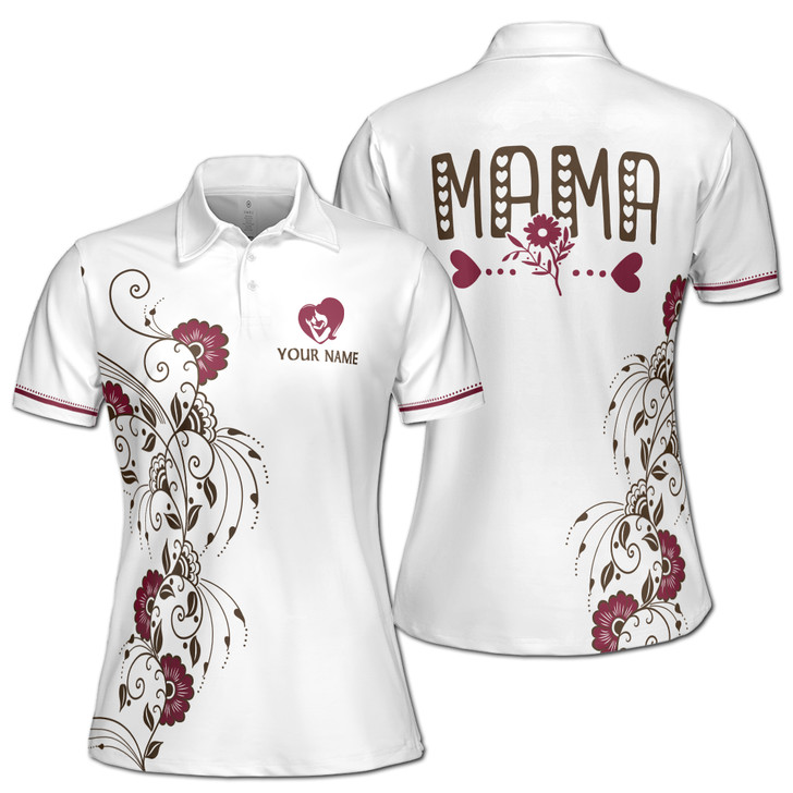 Custom Name Mama Baby Floral Pattern White Women's Polo Shirt S-5XL, For Mom