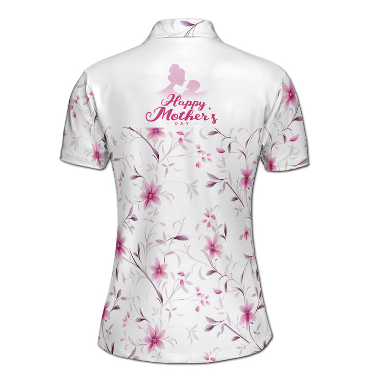Custom Name Mom And Baby Floral White Pink Women's Polo Shirt S-5XL, For Mom
