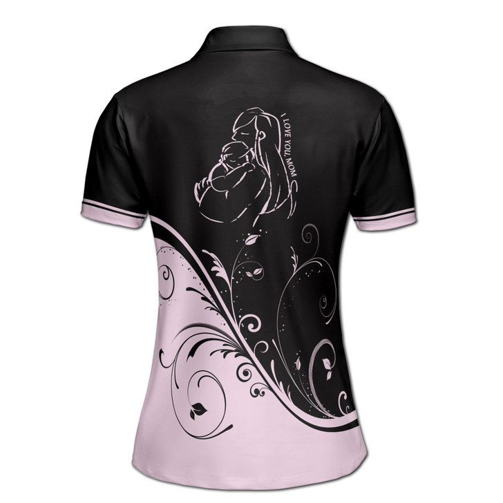 Custom Name Mom Baby I Love You Mom Pink Black Women's Polo Shirt S-5XL