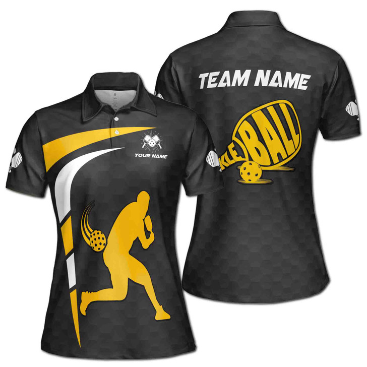 Custom Team Name Pickleball Black Yellow Women's Polo Shirt S-5XL, For Friend