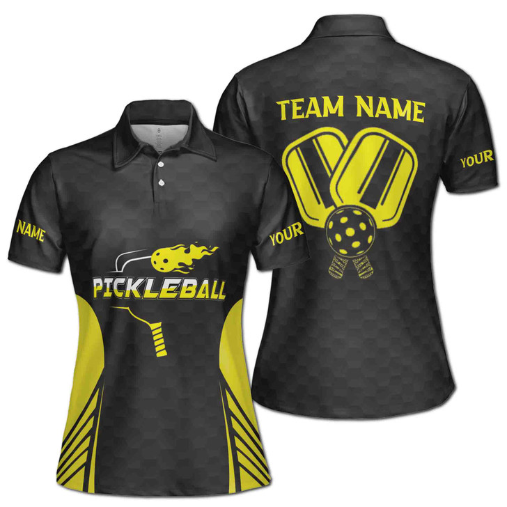 Custom Team Name Pickleball Yellow Black Women's Polo Shirt S-5XL, For Friend