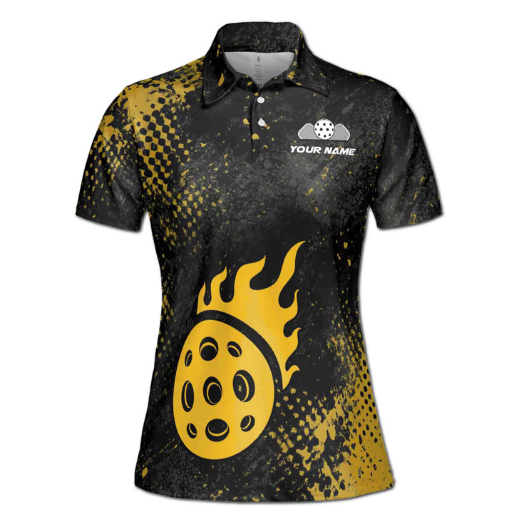 Custom Team Name Pickleball Fire Ball Black Women's Polo Shirt S-5XL, For Friend