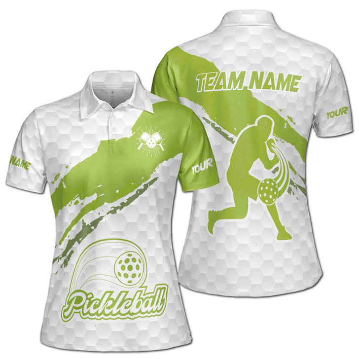 Custom Team Name Pickleball Player Green White Women's Polo Shirt S-5XL