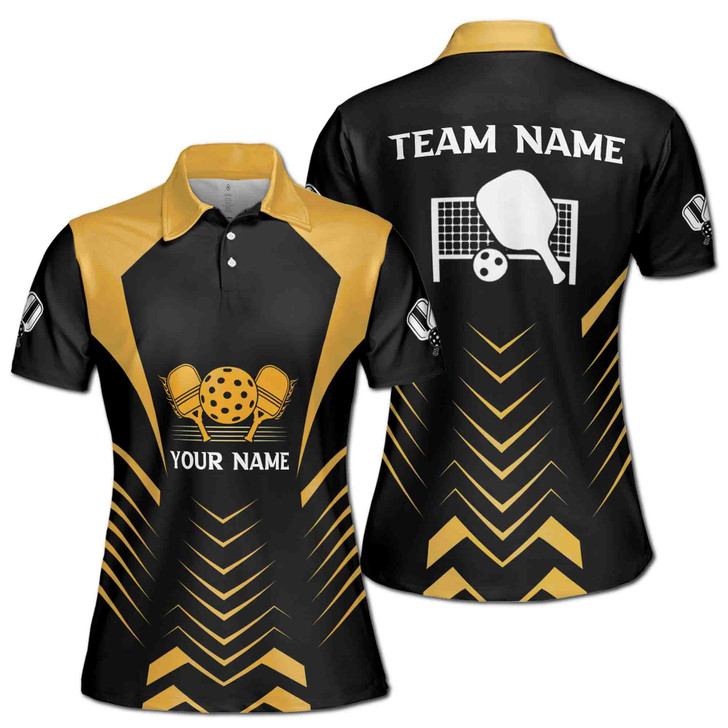 Custom Team Name Pickleball Net Black Gold Women's Polo Shirt S-5XL, For Friend