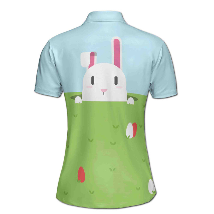 Custom Name Cute Golf Bunny Grasses Blue Green Women's Polo Shirt S-5XL