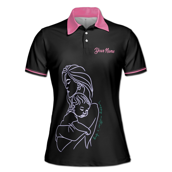 Custom Name Mom Baby Hearts Black Pink Women's Polo Shirt S-5XL