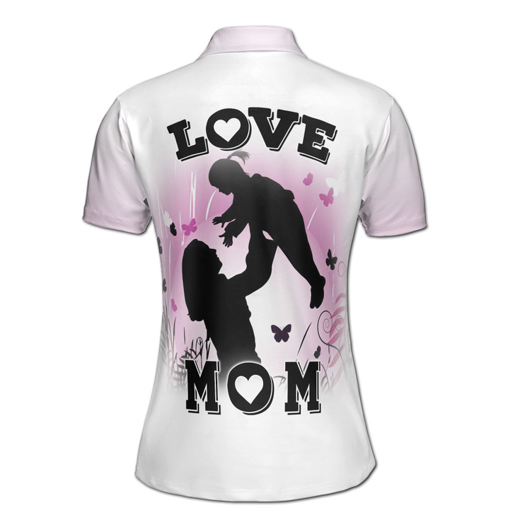 Custom Name Mom Butterfly Love Mom White Women's Polo Shirt S-5XL