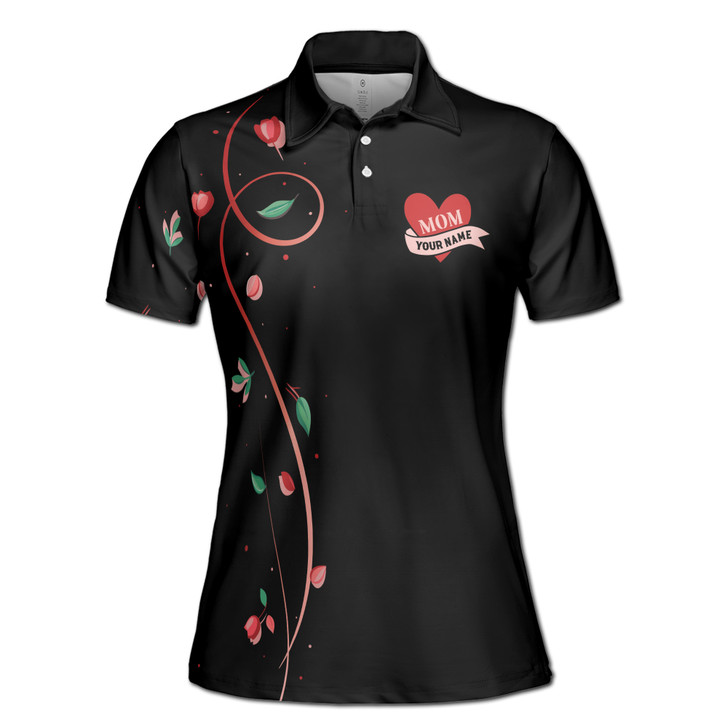 Custom Name Mom Floral Pattern Black Red Women's Polo Shirt S-5XL