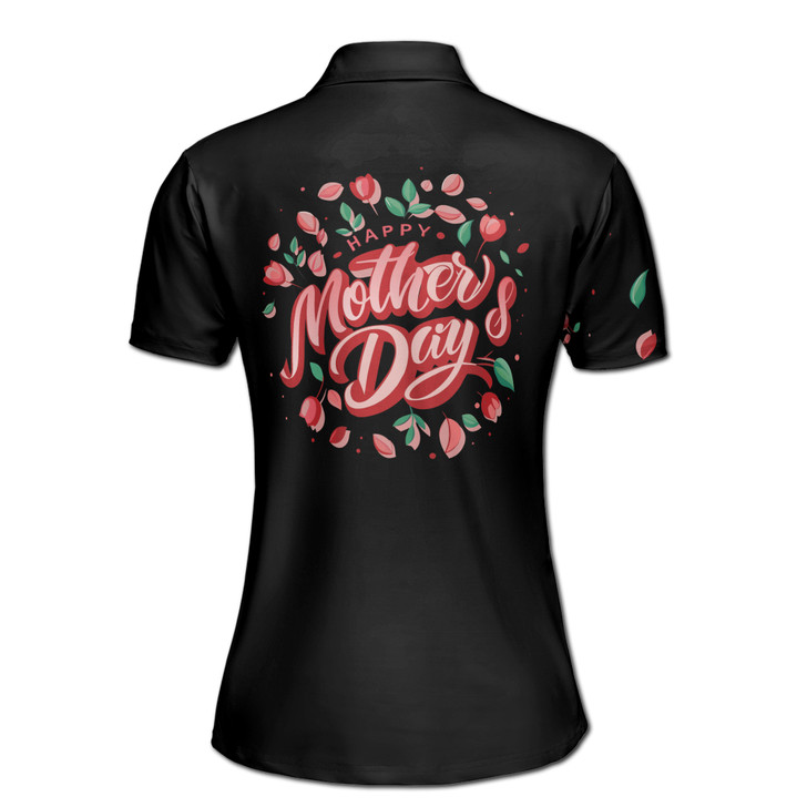 Custom Name Mom Floral Pattern Black Red Women's Polo Shirt S-5XL