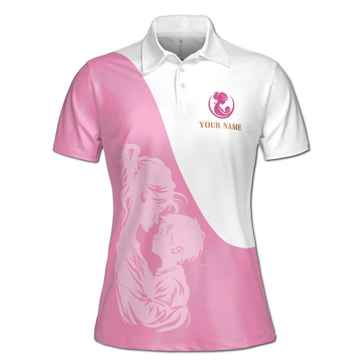 Custom Name Mom Child Floral Pink White Women's Polo Shirt S-5XL