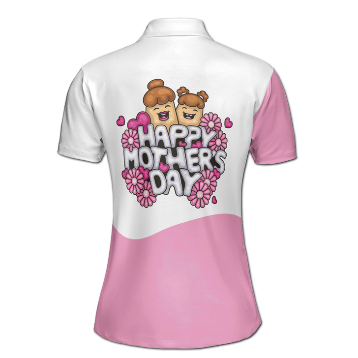 Custom Name Mom Child Floral Pink White Women's Polo Shirt S-5XL