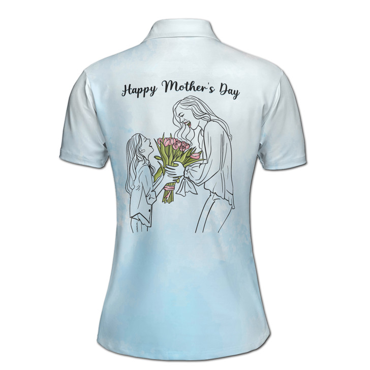 Custom Name Mother Child Flower Blue Women's Polo Shirt S-5XL