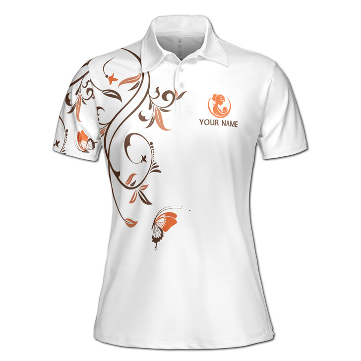 Custom Name Mom Love Floral Swirl White Women's Polo Shirt S-5XL