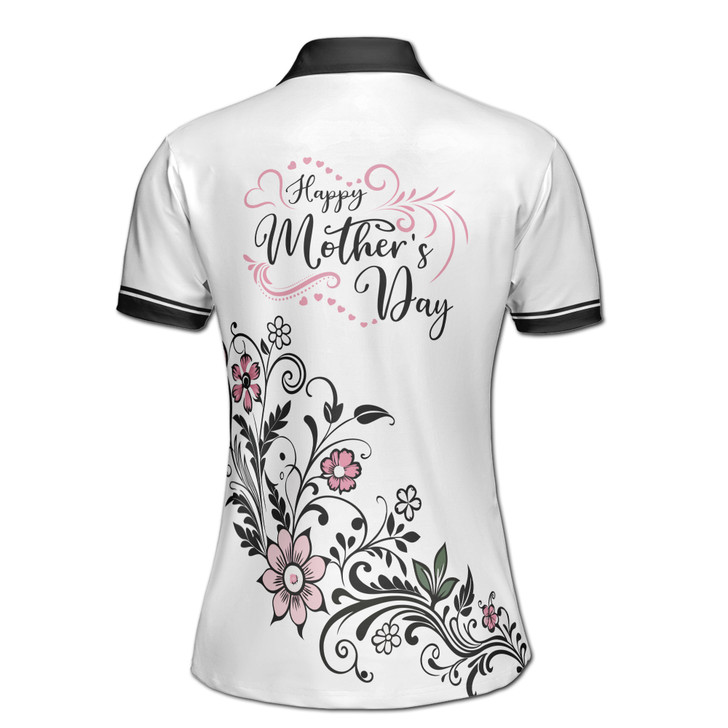 Custom Name Mom Baby Floral Black White Women's Polo Shirt S-5XL