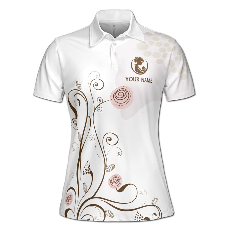 Custom Name Mom I Love You, Mom Whimsical Floral Swirls Women's Polo Shirt S-5XL