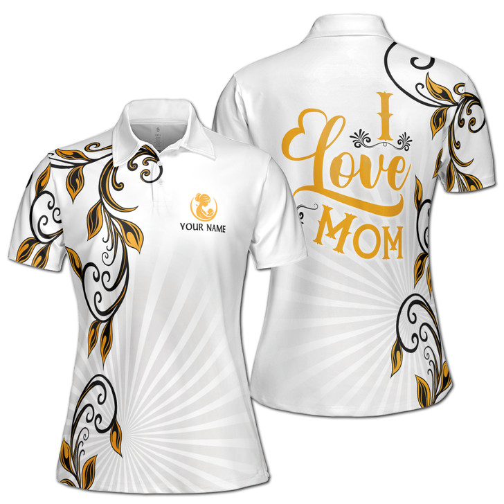 Custom Name Mom Baby Vines Swirl White Women's Polo Shirt S-5XL