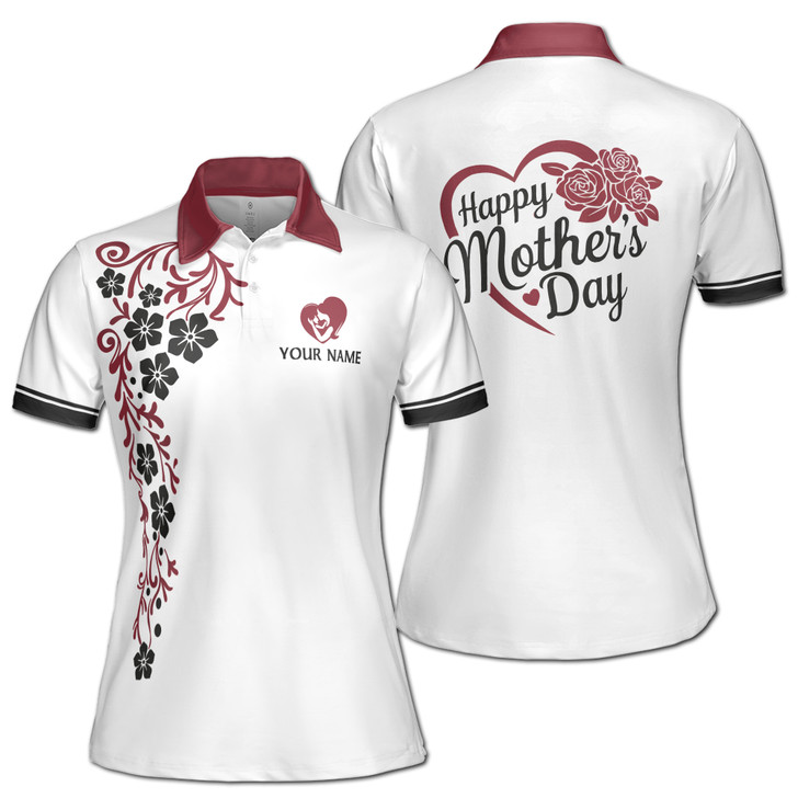 Custom Name Mom Baby Floral Cascade White Women's Polo Shirt S-5XL